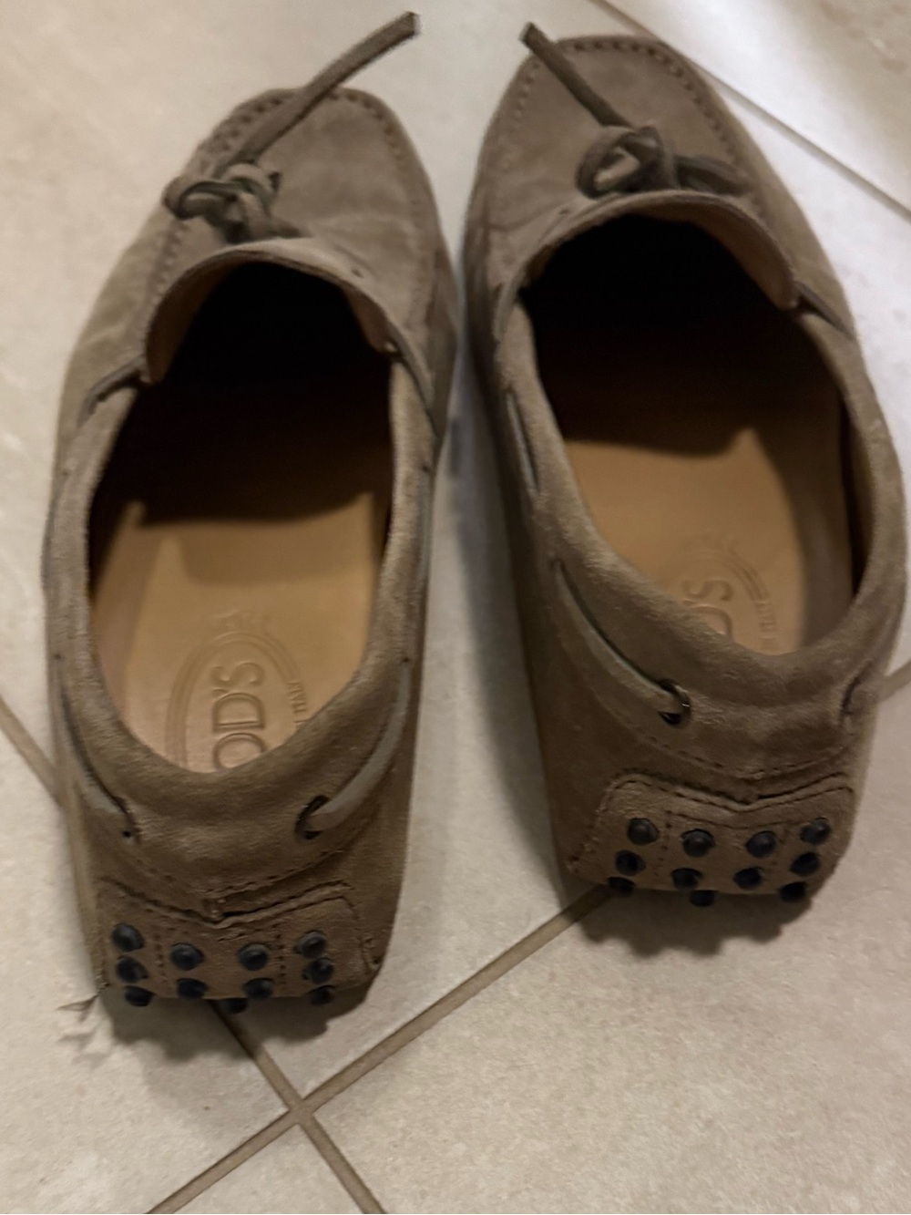 TOD'S Men’s Driving Mocassin Suede Driving Loafers in Taupe Brown Camel size 6.5 - Picture 4 of 12